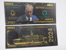 One Hundred (100) Dollars - United States - Donald Trump 2024 - Never Surrender - Gold foil novelty note -keräilyseteli 24 K kullattu seteli, leikkirahaa
