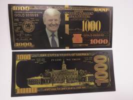 One Thousand (1 000) Dollars - United States - Donald Trump - Gold foil novelty note -keräilyseteli 24 K kullattu seteli, leikkirahaa