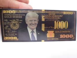 One Thousand (1 000) Dollars - United States - Donald Trump - Gold foil novelty note -keräilyseteli 24 K kullattu seteli, leikkirahaa