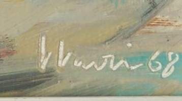 Veikko Vuori, &quot;Rantamaisema&quot; öljymaalaus  levylle  sign V Vuori -68   kehystetty  41x32  cm