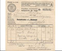 Vuodan ostokuitti Karjakunta  Uurainen 1946