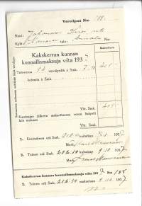 Kakskerran   kunnallismaksuja v 1937 - firmalomake