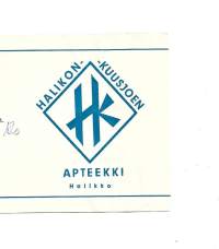 Halikon-Kuusjoen Apteekki   - resepti signatuuri 1968