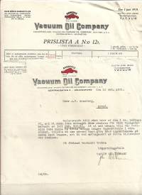 Vacuum Oil Co Helsinki - hinnasto 1931