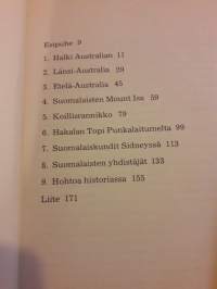Maa johon mahuu / Juhani Lompolo 1975. Austraaliaa suomalaisen silmin. Paikkakunta selostuksia. Henkilökuvauksia,   suomalaisten elinkeinoja,vapaa aikaa. 33 kuvaa