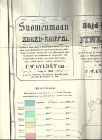 Suomenmaan Korko-Kartta G W Gyldenilta 1850  laskostettu kirjekokoon  Näköispainos Karttakeskus 1992  120x80 cm
