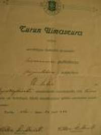 Turun Uimaseura - U. Autio -uimaseuran todistus 20.8.1922