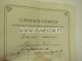 Naantalin kaupungin kansakoulu Lukukausi-todistus syyslukukausi 1924 Tyyne Toivonen