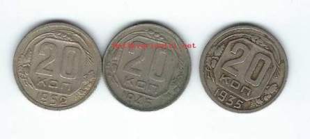 Venäjä / Neuvostoliitto  20 kop 1935, 1946 ja 1952  -  kolikko