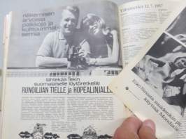 Me Naiset 1967 nr 28, 12.7.1967, Jockey-tytöt Eeva Sukula &amp;Eva Sittnikow, Olli alho, Twiggy-look, Klaus Mäkelä, Taiteilijat Ulla Rantanen &amp; Esko Tirronen, ym.