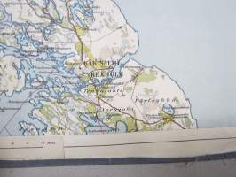 Laatokka länsipuoli 1913 kartta, mm. Kurkijoki &amp; Käkisalmi ym. paikkoja ja paikkakuntia, pohjustettu