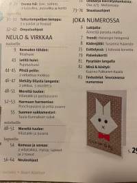 Suuri Käsityö 2012 nr 10, Jonna Jylhän vanhojentanssipuku, Minni f.Ronyan usvaniittyjen mekko, kahvipusseista iltalaukku, ranne- ja korvakorut, kaava-arkki