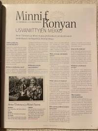 Suuri Käsityö 2012 nr 10, Jonna Jylhän vanhojentanssipuku, Minni f.Ronyan usvaniittyjen mekko, kahvipusseista iltalaukku, ranne- ja korvakorut, kaava-arkki
