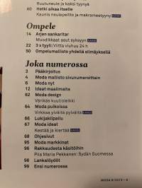 Moda 2013 nr 8, pipot ja huivit, nipsulaukku ja vyö, sisältää kaava-arkin