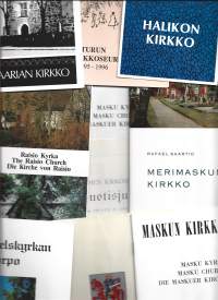 Kirkko  esitteitä Turku, Raiso, Korppoo,Halikko, Merimasku, Masku, Maaria  - matkailuesite n 10 kpl erä