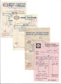 Shell,Esso  Bensiini Ot Nobel Standard Huoltoasemakuitti  - firmalomake  4  eril 1940 - luku