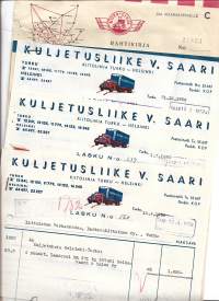 Kuljetusliike V Saari Turku 1956 erä firmalomake ja rahtikirja