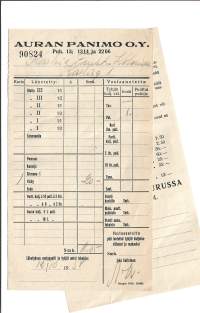 Auran Panimo Oy Lähetyslista Turku 1938 - firmalomake