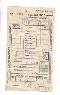 Tehdas Samos  Lähetyslista Turku 1947 - firmalomake