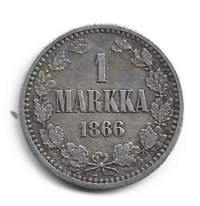 1 markka  1866  hopeaa