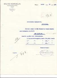 Wilho Kordelinin Kangaskauppa Wiipuri 1935 -  firmalomake