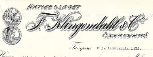 F Klingendahl &amp; Co Tampere 1935 -  firmalomake
