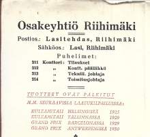 Riihimäki Oy Lasitehdas  1935 -  firmalomake