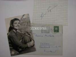 Sabine Sinjen -ihailijakortti ja nimikirjoitus