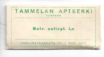Tammelan Apteekki tyhjä   tuotepakkaus  lääkepussi Natr. salicyl 1,0