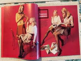 Me Naiset 1968 nr 43, pusero- ja hamemuotia, Uusikaupunki, Juhani Harri, Leena Willberg, Jumaliskylä sai sähköt