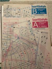 Suuri Käsityö 2009 nr 9, 20-, 50- ja 60-lukujen mekot, Maija Poppasen jakkupuku ja paitapusero, 2 kaava-arkkia