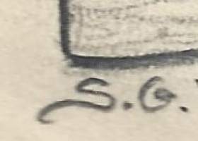 Signe Gröndal &quot;Talo&quot;  lyijykynäpiirros sign S.G  1925  29x21 cm kehystämätön