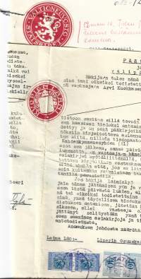 Valtioneuvosto ja Kuopion lääni   - paperisinetti sinetti  leimamerkkejä leimoja asiakirjoilla  1934-50   2 kpl erä