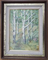 Lasse Stenbom, &quot;Koivikko&quot;  öljyvärimaalaus levylle sing -79 , 47x37 cm kehystetty