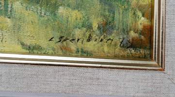 Lasse Stenbom, &quot;Koivikko&quot;  öljyvärimaalaus levylle sing -79 , 47x37 cm kehystetty