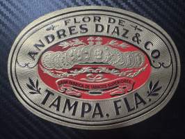Flor de Andres Diaz &amp; Co, Tampa, Fla (Florida, USA) cigarr box label -sikarietiketti