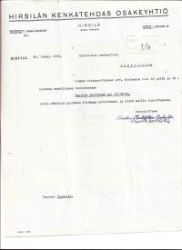 Hirsilän Kenkätehdas Hirsiläi 1935 - firmalomake