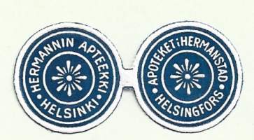 Hermannin   Apteekki   Helsinki -  apteekkietiketti apteekkisinetti sinetti paperisinetti