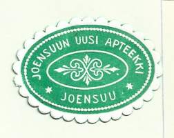 Joensuun  Uusi  Apteekki   -  apteekkietiketti apteekkisinetti sinetti paperisinetti