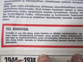 SKDL 1944-1974 julkilausuma 30-vuotisen toiminnan johdosta / tavoitteita