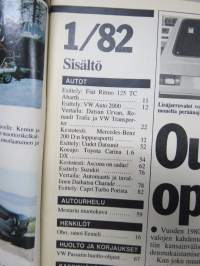 Tuulilasi 1982 nr 1, Diesel-Mersu 200D kestotesti loppuraportti 60 000 km, Moottoriöljytesti, Auto 2000, Tee-se-itse Passat huolto-ohjeet, Kelkalla Rovaniemi-Kemi ym