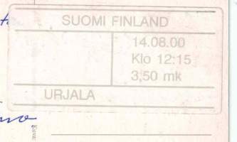 Väinö Linna heiluttelee terveisiä Urjalasta.Kulkenut 14.08.2000. Julkaisija Väino Linna seura