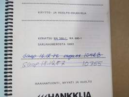 Komatsu WA500-1 Pyöräkuormaaja sarjanumerosta10001 ja siitä ylöspäin -käyttöohjekirja / huolto-ohjekirja