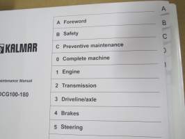 Kalmar  Forklift Trucks 10-18 tonnes DCG 100-180, DCG 70-35E3/E4 Maintenance Manual -huolto-ohjekirja, tehtaan alkuperäinen