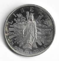 1 Dollar 1989 Bicentennial of the US CongressHopeaa / silver 26.73 g (900/1000). Kiiltolyönti / Proof 01-0 USA