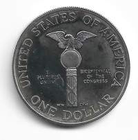 1 Dollar 1989 Bicentennial of the US CongressHopeaa / silver 26.73 g (900/1000). Kiiltolyönti / Proof 01-0 USA