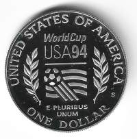 1 Dollar 1994 Jalkapallo MMHopeaa / silver 26.73 g (900/1000). Kiiltolyönti / Proof 01-0 USA