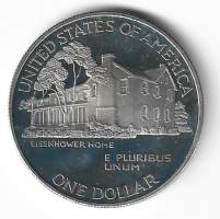 1 Dollar 1990 Eisenhower CentennialHopeaa / silver 26.73 g (900/1000). Kiiltolyönti / Proof 01-0 USA