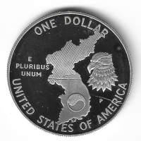 1 Dollar 1991 KoreaHopeaa / silver 26.73 g (900/1000). Kiiltolyönti / Proof 01-0 USA