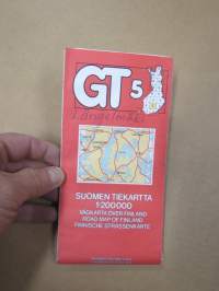 Suomen tiekartta GT 5 mm. Keuruu - Varkaus - Hämeenlinna - Lahti 1987- Vägkarta - Road Map - Strassenkarte